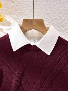 Tweenboy Casual Christmas Green Textured Crew Neck Sweater, Suitable For Winter, School And Travel