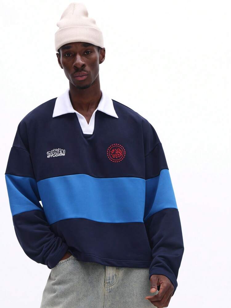 Long Sleeve Rugby Polo With Color Block