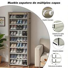Muebles 10 Niveles Estante De Calzado Organizador Cubierta antipolvo Para Zapatero, Protector de 10 capas con cremallera para armario de zapatos, cubiertas de muebles para el hogar, cubierta Rectangular plegable Zapatero zapatera 10 Nivel de Zapatos de gabinete en Rack, Estante del Zapato de Lona Permanente del Organizador del almacenaje, for 30 Pares Zapatos con Prueba de Polvo Cubierta zapatera Zapatero - Café - Ver 6