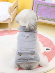 PETSIN 1件装二合一可爱保暖内衬宠物外套，带牵引绳，适合秋冬季穿着 - 灰色 - 查看 2