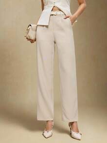 BizChic 2025 New Khaki Side Pocket Straight Leg Pants, Women Casual Trousers, Versatile For Commuting, Daily, Romantic, 90s, Christmas, Thanksgiving, Elegant Party, Beach, Graduation, Suitable For Wedding Guest, Host, Date, Party, Concert, Brunch, Airport And Multi-Occasion