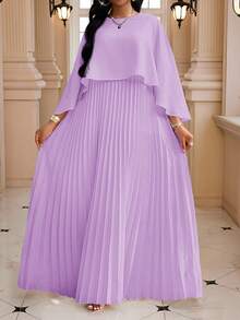 Fleurora Váy xếp ly màu trơn cỡ lớn, thời trang cho mùa hè đi nhà thờ, sinh nhật - Màu Lilac Tím - Xem 5