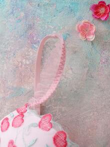 FloralLove Áo ngực ren hồng có gọng vá, nâng đỡ cao, nâng đỡ và xếp ly, đồ lót nữ dễ thương và quyến rũ - Hồng - Xem 6