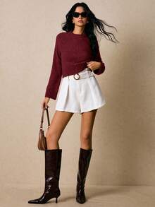 Poéselle 秋冬季女士时尚浪漫复古优雅简约百搭针织套头毛衣 - 紅色 - 查看 2