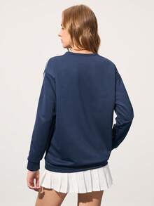 CourtClass Women's V-Neck Dropped Shoulder Long Sleeve Loose Fit Fashionable Versatile Tennis Top Sports Wear Sheinrut_studio Women Sweatshirt Top Women Sweat Shirts Women