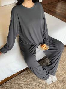 Dazy Plus 两件套加大码女士休闲睡衣套装，宽松圆领上衣和裤子，舒适睡衣