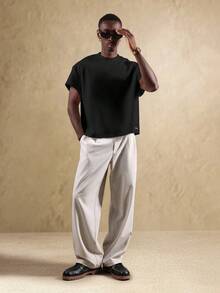 Áo thun dáng ngắn tay lửng SUMWON Essential Crop Fit chất liệu vải dệt họa tiết, phong cách đường phố thường ngày, mùa hè, xuân, dáng rộng thoải mái, trơn - màu đen - Xem 6