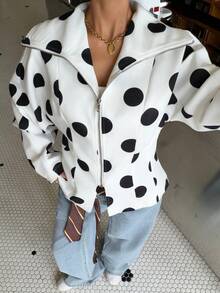 Muchica 女士休闲波点印花拉链外套