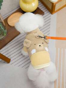 PETSIN 1件装二合一可爱保暖内衬宠物外套，带牵引绳，适合秋冬季穿着 - 棕色 - 查看 3