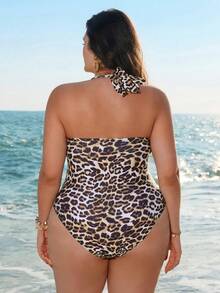 Swim Lushoire 2026 Summer Women's Leopard Print Vacation One Piece Swimsuit, Leopard Print, Sexy, Ladies' Vacation Swimsuit, Plus Size One-Piece Swimsuit, Leopard Print Sexy, Deep V Swimsuits For Woman Curvy Plus Size Swimsuit Plus Size Animal Print Swimsuit Plus Size Cheetah Print One Piece Swimsuit Cheetah Print Bathing Suit Women