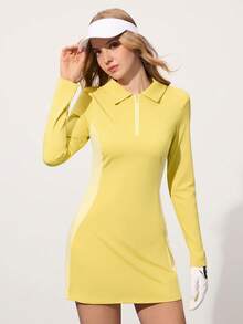 CourtClass 女士拉链领长袖高尔夫连衣裙配短裤