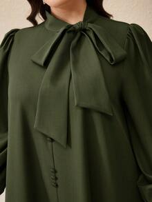 Al Najma Váy suông tay đèn lồng thanh lịch cỡ lớn cho nữ, màu trơn, mùa thu - xanh quân đội - Xem 4