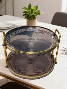 1 Colorful Circular Double-Layer Tray, Modern Double Compartment Tray, Suitable For Dining Tables, Parties, Outdoor Christmas Gift Decoration, Etc - Multicolor - View 9
