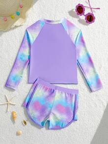 SHEIN Bộ đồ bơi chống nắng 2 mảnh cho bé gái, chỉ số chống nắng UPF 50+, size 4-8 tuổi, thích hợp cho kỳ nghỉ hè, lễ Giáng sinh, lễ hội, năm mới, lễ tình nhân. Bộ đồ bơi hai mảnh dài tay cho bé gái, áo bơi dài tay và quần short có khóa kéo, thích hợp cho thanh thiếu niên, bộ đồ bơi chống nắng cho bé gái, áo bơi dài tay và quần short. - Nhiều màu - Xem 2