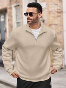 EASEVO Men's Fashion Casual Solid Color Half Zip Pullover Pullover Sweatshirt, Plus Size Mens Half Zip Sweatshirt Men Plus Size Hoodies Mens Quarter Zip Men S Quarter Zip - Khaki - View 1