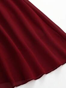 SHEIN Clasi Plus Size Women Summer Contrast Lace Round Neck Sleeveless Elegant Dress Burgundy Color Women Outfit - Burgundy - View 3