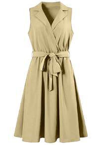 SHEIN Unity Đầm không tay cổ túi màu trơn dành cho nữ đi làm thường ngày - Màu Khaki - Xem 3