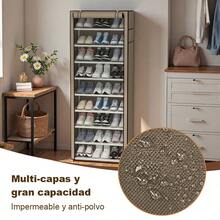 Muebles 10 Niveles Estante De Calzado Organizador Cubierta antipolvo Para Zapatero, Protector de 10 capas con cremallera para armario de zapatos, cubiertas de muebles para el hogar, cubierta Rectangular plegable Zapatero zapatera 10 Nivel de Zapatos de gabinete en Rack, Estante del Zapato de Lona Permanente del Organizador del almacenaje, for 30 Pares Zapatos con Prueba de Polvo Cubierta zapatera Zapatero - Café - Ver 8