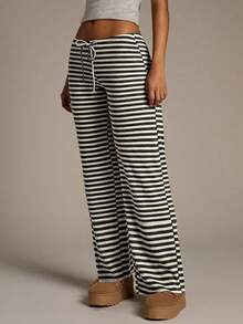 Aloruh Women's New Brown Striped Low-Waist Pants, Autumn/Winter - Multicolor - View 4