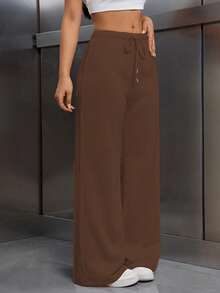 EMERY ROSE 女式松紧腰抽绳保暖内衬宽松裤 - 鏽棕色 - 查看 4