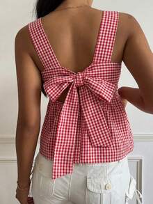 SHEIN EZwear 女士格子露背系带设计休闲吊带背心
