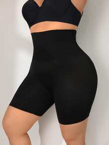1件装女士加大码无缝高腰塑身短裤，收腹塑形服 - 黑色 - 查看 4