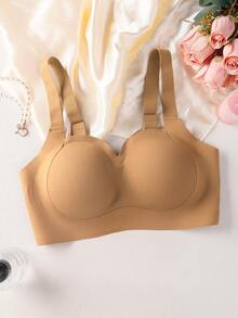 1pc Women's Seamless Underwire Bra With Molded Cups, Lift & Side Support, Comfortable Adjustable Straps - Camel - View 6
