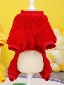 PETSIN Cuddly Thick Pet Jumpsuit – Cute Four-Legged Fleece Pajamas For Small Dogs & Cats, Cozy Autumn/Winter Outfit For Play And Relaxation - Red - View 6