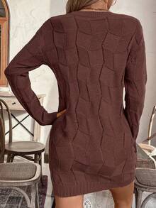 EMERY ROSE Women's Loose Casual Round Neck Drop Shoulder Long Sleeve Knitted Sweater Dress, Autumn/Winter - Chocolate Brown - View 2