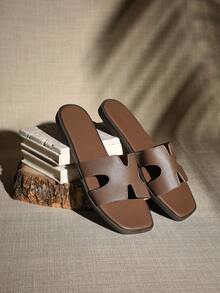 SHUZIA Women's Fashionable And Versatile Solid Color Slip-On Flat Sandals Mother's Day Present For Christmas - Olive Green - View 2