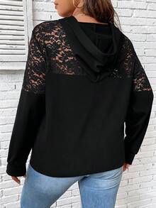 Auvina Áo nỉ nhẹ có mũ trùm đầu bằng ren mỏng gợi cảm cỡ lớn dành cho nữ - màu đen - Xem 2