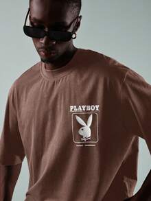 PLAYBOY X SUMWON Camiseta de Algodão de Manga Curta com Estampa Clássica de Coelho e Corte Cropped, Estilo de Revista Vintage