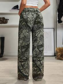 SHEIN Tall Women's Loose Casual Washed Straight-Leg Jeans With Branch Pattern - Multicolor - View 2
