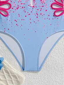 SHEIN Đồ bơi một mảnh tay dài cho bé gái Áo bơi Hawaii chống nắng UPF 50+ - Nhiều màu - Xem 7