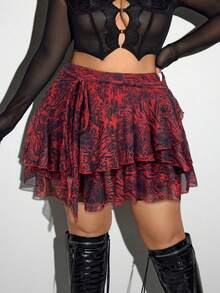 SHEIN ICON 大码女装 ICON 豹纹叠层中长裙 - 酒紅色 - 查看 7