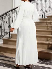 Fleurora Plus Size White Solid Color Pleated Dress, Fashionable For Summer Church Dresses For Women Festival Spring Outfit Women  Wedding Guest Dress For Women  Birthday Dress Vacation Casual Dresses For Women - White - View 2