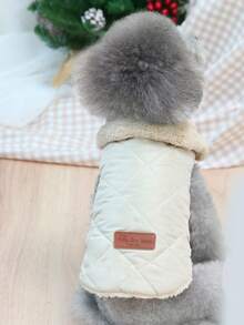 PETSIN 1 st 2-i-1 söt termofodrad varm husdjursjacka med koppelfäste för höst/vinter - Beige - Visa 4