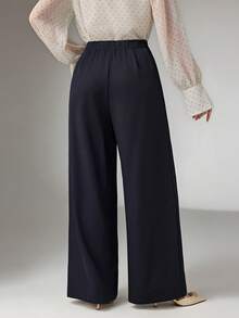 Modelyn Pantalon ample élégant à jambes droites et couleur unie avec décoration pour femmes - Bleu azur - Voir 2