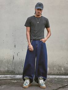 AXEPEAK Men's Casual Striped Print Round Neck Short Sleeve T-Shirt - Black - View 7