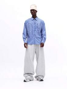 SUMWON 男士长袖纽扣条纹领衬衫，印花图案，常规版型，休闲工作办公春夏轻薄商务衬衫 - 藍白色 - 查看 5