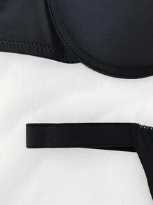 1pc Women's Solid Color Comfortable Underwear Set (With Underwire) - Black - View 7