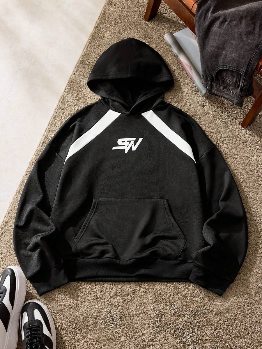 SWAVVY Áo hoodie dài tay in họa tiết thường ngày dành cho nam - màu đen - Xem 1