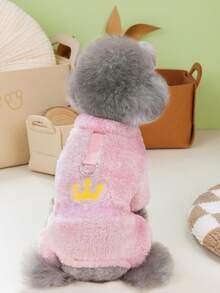 PETSIN Bộ đồ liền thân dày dặn dễ thương cho thú cưng – Bộ đồ ngủ bằng lông cừu bốn chân dễ thương dành cho chó và mèo nhỏ, trang phục ấm áp cho mùa thu/đông để vui chơi và thư giãn - Hồng - Xem 5