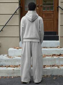 SWAVVY 男士休闲刺绣连帽衫套装 男士休闲两件套 男士套装 男士街头服饰套装 男士连帽衫和运动裤套装 男士运动服套装 - 灰色 - 查看 2
