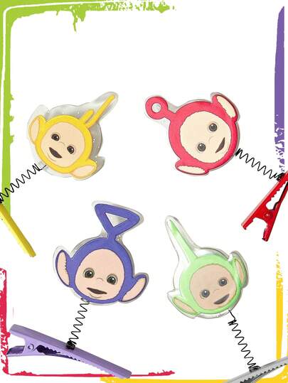 Teletubbies X ROMWE 4 قطع مشابك شعر بشخصيات كرتونية، مشابك جانبية وللغرة لطيفة وجميلة، إكسسوارات شعر كرتونية للبنات