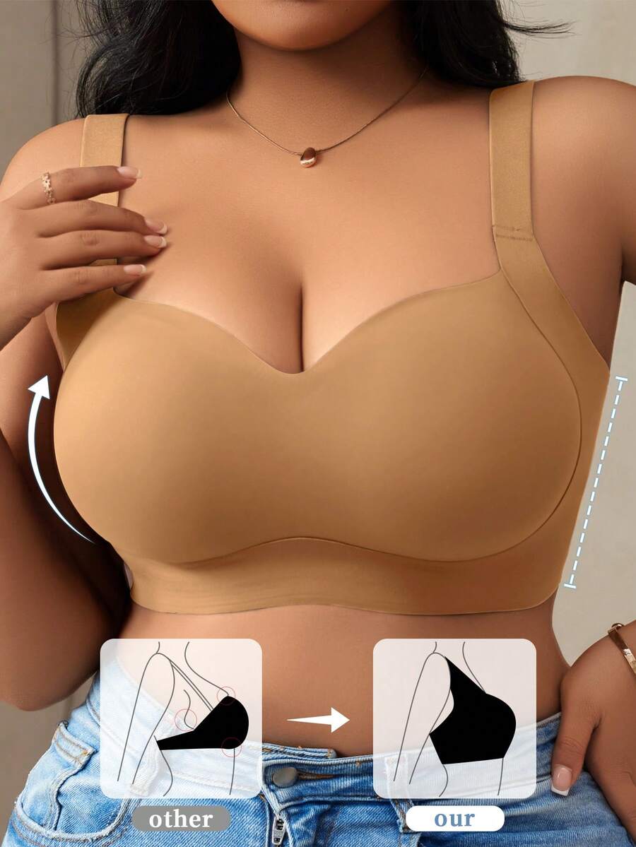 1pc Women's Seamless Underwire Bra With Molded Cups, Lift & Side Support, Comfortable Adjustable Straps - Camel - View 1