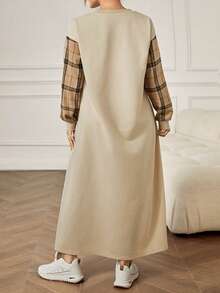 Modelyn Vestido largo casual de mujer a cuadros con parches, otoño/invierno - Albaricoque - Ver 8
