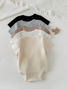 Cozy Pixies 5件套男婴纯色柔软针织圆领短袖连体衣套装 - 彩色 - 查看 2