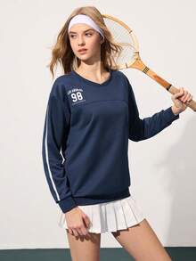 CourtClass Women's V-Neck Dropped Shoulder Long Sleeve Loose Fit Fashionable Versatile Tennis Top Sports Wear Sheinrut_studio Women Sweatshirt Top Women Sweat Shirts Women