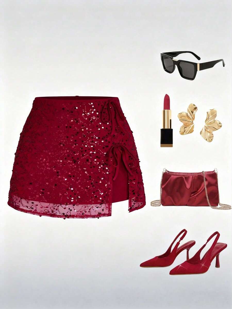 Velvienne 大码迷你蝴蝶结连衣裙，舒适合身，适合西式穿着，度假，海滩，波西米亚风格，适合生日，乡村音乐节，狂欢派对，复古魅力，仙女核心，亮片，蝴蝶结，夏季波西米亚服装 - 紅色 - 查看 1